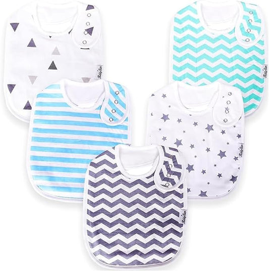 Organic Cotton Baby Bibs for Boys & Girls – Soft, Absorbent Teething & Drool Bibs - Adjustable Snaps for Toddlers